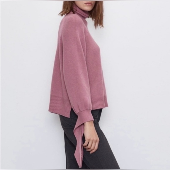 Zara Mauve Turtleneck Sweater with Tie Sleeves - Picture 2 of 10